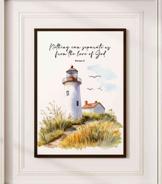 Bible Art Print Lighthouse , Nothing can Separate us, Roman 8, Scripture Wall Art