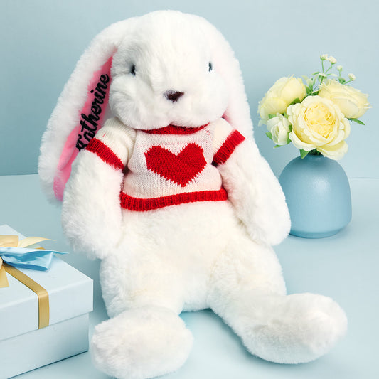 Personalized Sweater Bunny Plush Toys Custom Rabbit with Embroidered Name Gift for Children