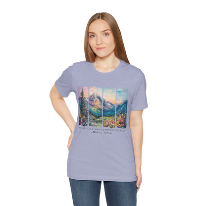 Wonderfully Tee - Peaceful Mountain Scene, Unisex T-Shirt, Nature Lover Apparel, Psalm 1:3 Inspired