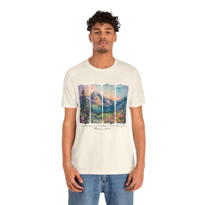 Wonderfully Tee - Peaceful Mountain Scene, Unisex T-Shirt, Nature Lover Apparel, Psalm 1:3 Inspired