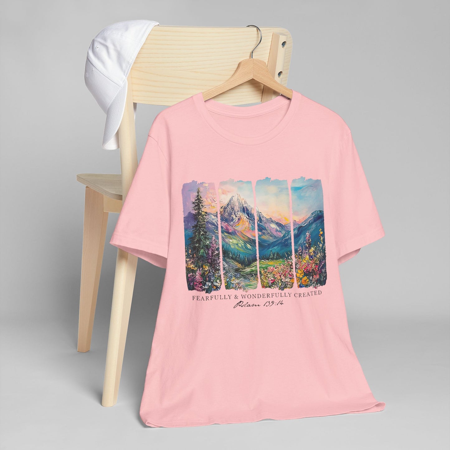 Wonderfully Tee - Peaceful Mountain Scene, Unisex T-Shirt, Nature Lover Apparel, Psalm 1:3 Inspired