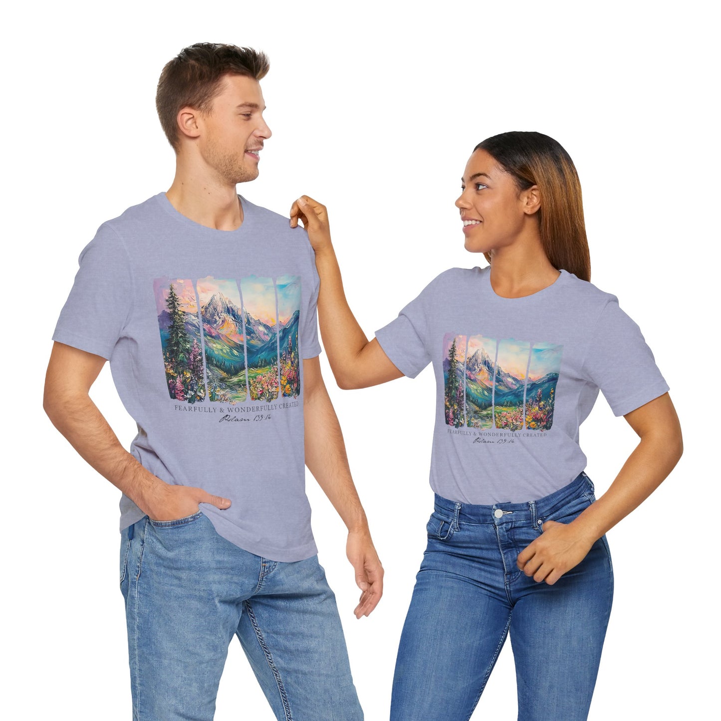 Wonderfully Tee - Peaceful Mountain Scene, Unisex T-Shirt, Nature Lover Apparel, Psalm 1:3 Inspired