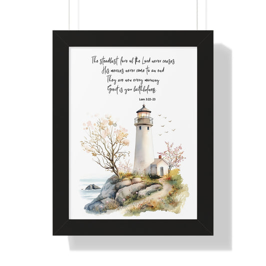 Serene Lighthouse Framed Canvas - Steadfast Love Of Lord, Scripture Wall Art, Bible Art Print