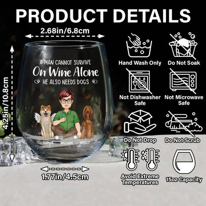 A Woman Cannot Survive On Wine Alone Dog Mom Dog Dad - Personalized Stemless Wine Glass