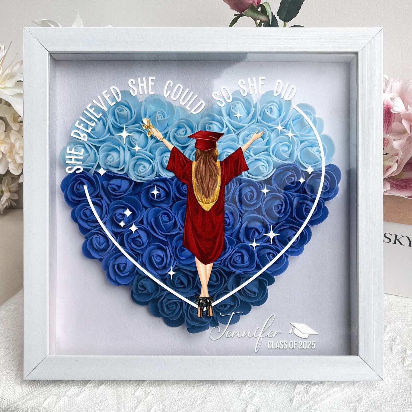 Class Of 2025 Graduation Gift So She Did - Personalized Flower Shadow Box
