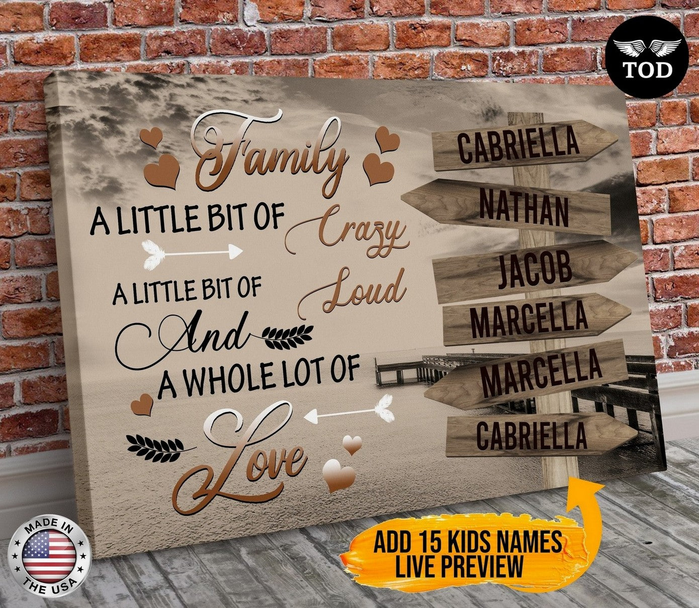 Family Names Boardwalk Canvas Print (Brown)| Personalized Framed Canvas Art