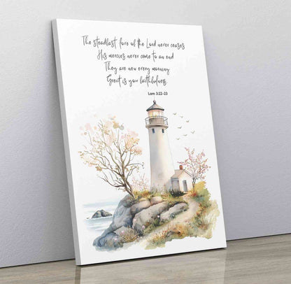 Bible Art Print Lighthouse Scripture, Lamentations 3, Steadfast Love Of Lord, Scripture Wall Art