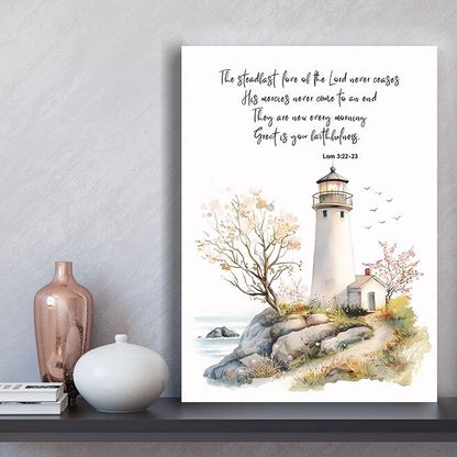 Bible Art Print Lighthouse Scripture, Lamentations 3, Steadfast Love Of Lord, Scripture Wall Art
