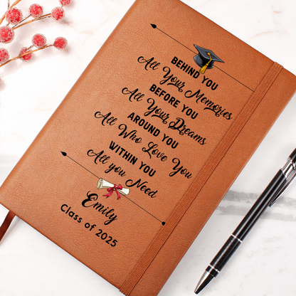 Behind You - Personalized Graduation Gift For Daughter Son, Leather Journal For Daughter From Mom, Custom College Graduation Gift