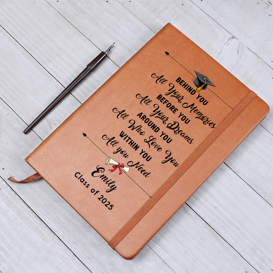 Behind You - Personalized Graduation Gift For Daughter Son, Leather Journal For Daughter From Mom, Custom College Graduation Gift
