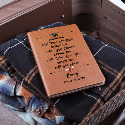 Behind You - Personalized Graduation Gift For Daughter Son, Leather Journal For Daughter From Mom, Custom College Graduation Gift