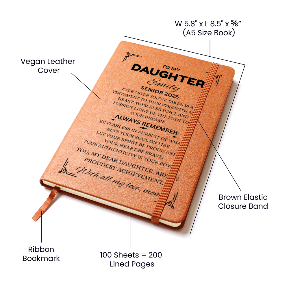 Personalized Graduation Gift For Daughter Son, Leather Journal For Daughter From Mom, Custom College Graduation Gift