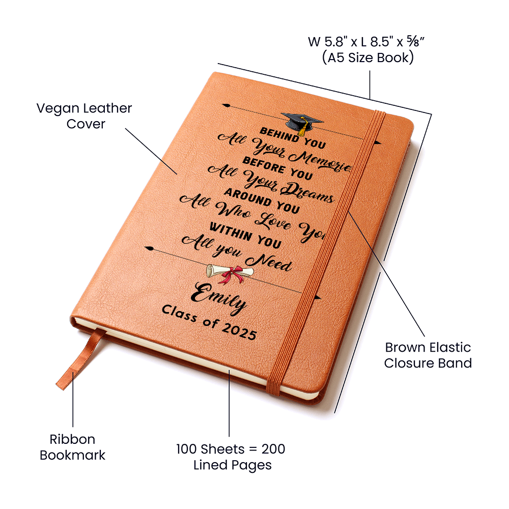 Behind You - Personalized Graduation Gift For Daughter Son, Leather Journal For Daughter From Mom, Custom College Graduation Gift