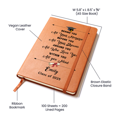 Behind You - Personalized Graduation Gift For Daughter Son, Leather Journal For Daughter From Mom, Custom College Graduation Gift