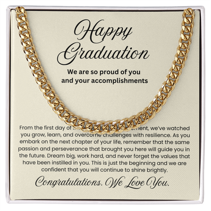 We are Proud Cuban Link Chain - Father Mother Gift for Son, High School, College Graduate, Son Graduation Gift