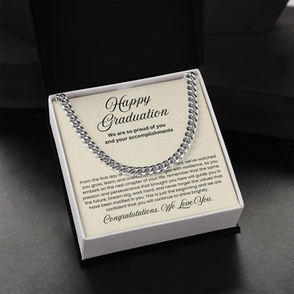 We are Proud Cuban Link Chain - Father Mother Gift for Son, High School, College Graduate, Son Graduation Gift