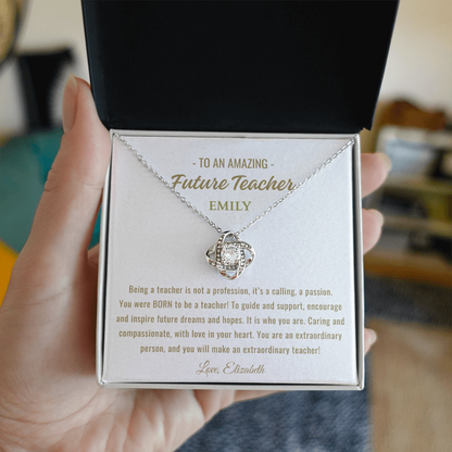 Being a teacher Love Knot Necklace Teaching Degree - Mother Daughter Gift, Daughter Graduation Gift, High School, College Graduate