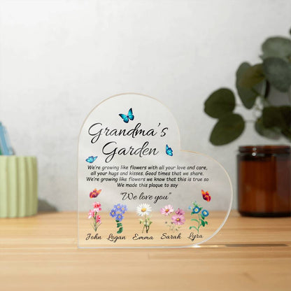 Grandma's Garden - Printed Heart Shaped Acrylic Plaque