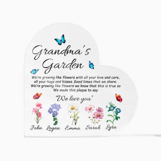Grandma's Garden - Printed Heart Shaped Acrylic Plaque