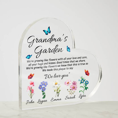 Grandma's Garden - Printed Heart Shaped Acrylic Plaque