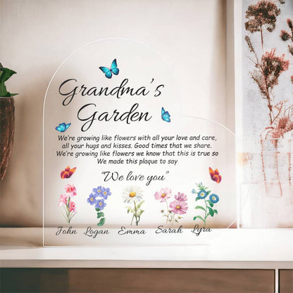 Grandma's Garden - Printed Heart Shaped Acrylic Plaque