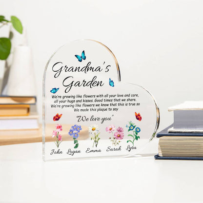 Grandma's Garden - Printed Heart Shaped Acrylic Plaque