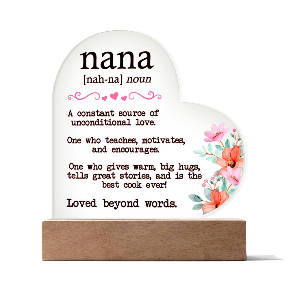 Nana Meaning - Printed Heart Acrylic Plaque