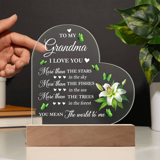 Grandma - You mean the world to me - Printed Heart Acrylic Plaque