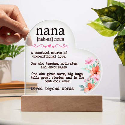 Nana Meaning - Printed Heart Acrylic Plaque