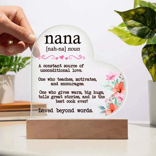 Nana Meaning - Printed Heart Acrylic Plaque