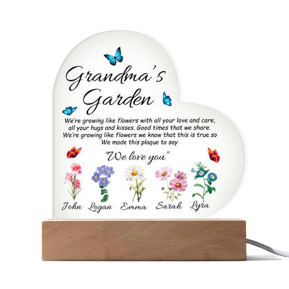 Grandma's Garden - Printed Heart Acrylic Plaque
