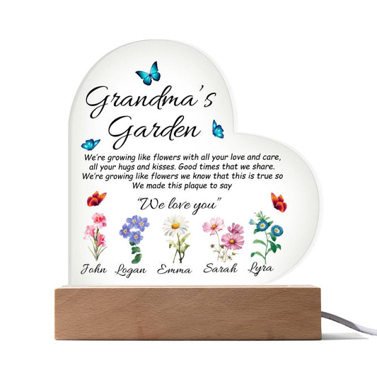 Grandma's Garden - Printed Heart Acrylic Plaque