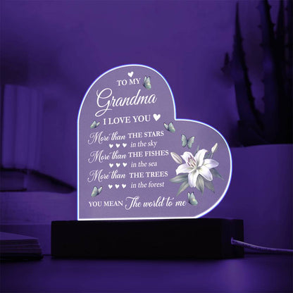 Grandma - You mean the world to me - Printed Heart Acrylic Plaque