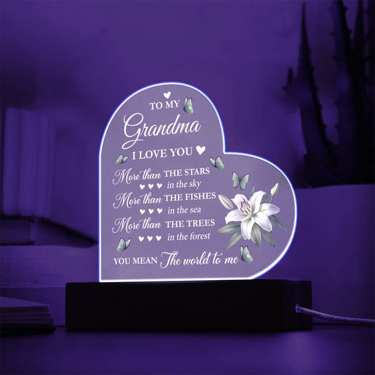 Grandma - You mean the world to me - Printed Heart Acrylic Plaque