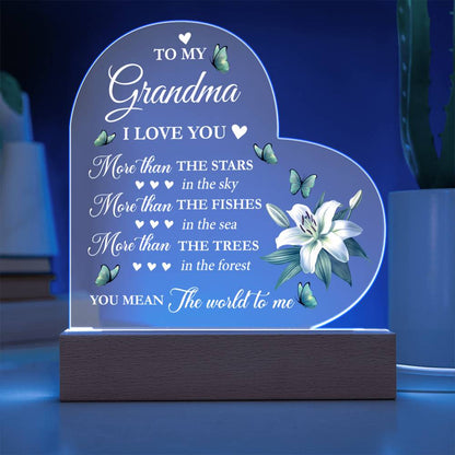 Grandma - You mean the world to me - Printed Heart Acrylic Plaque
