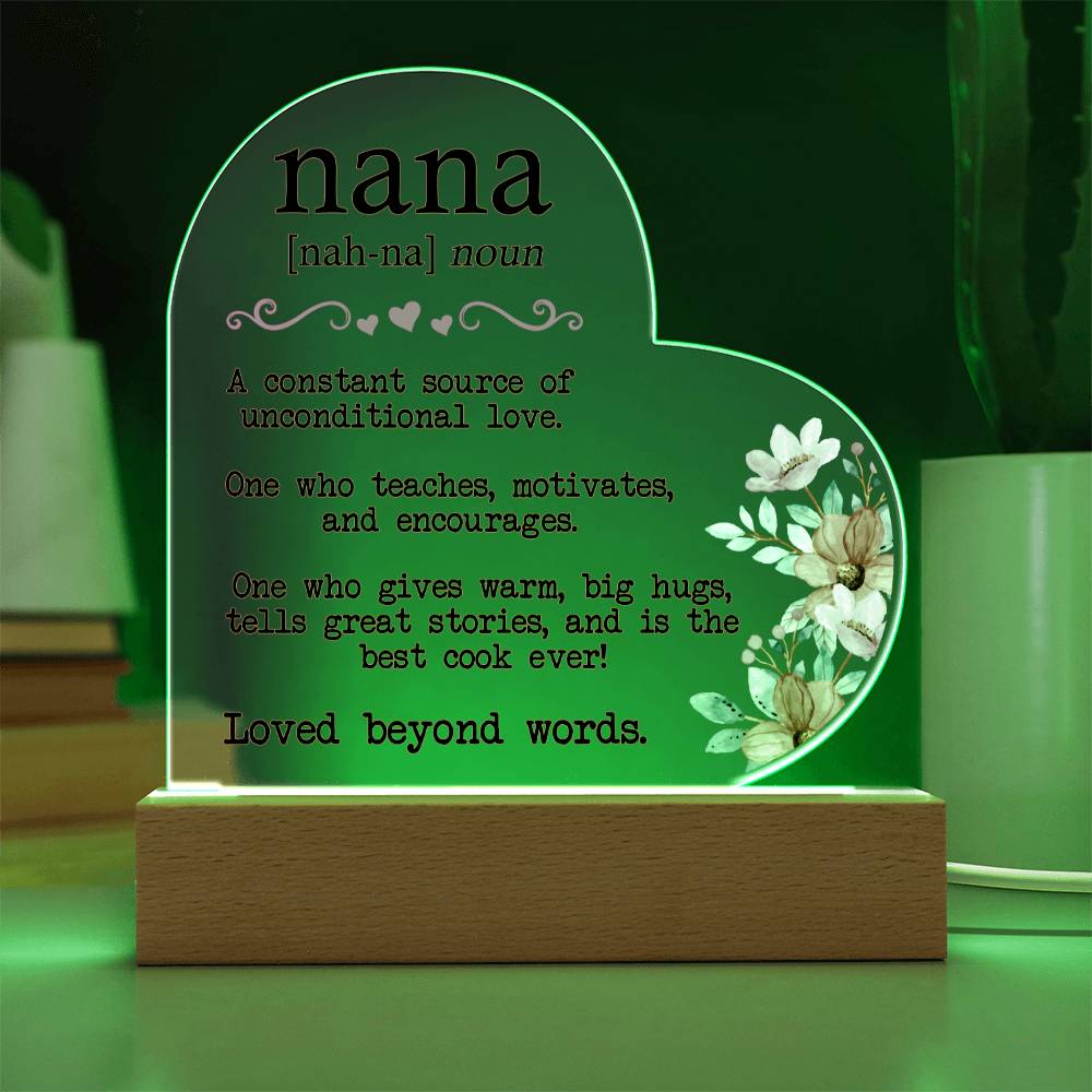 Nana Meaning - Printed Heart Acrylic Plaque
