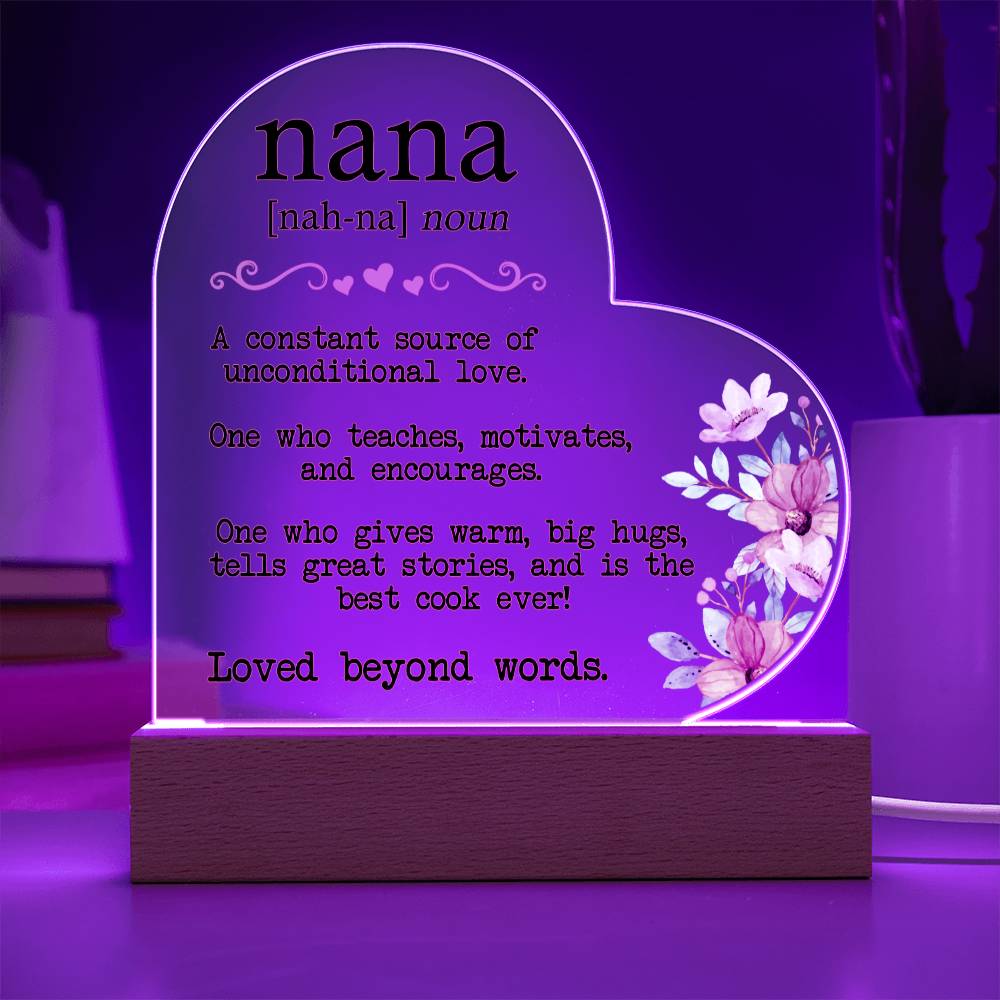 Nana Meaning - Printed Heart Acrylic Plaque