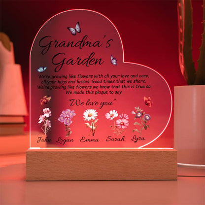 Grandma's Garden - Printed Heart Acrylic Plaque