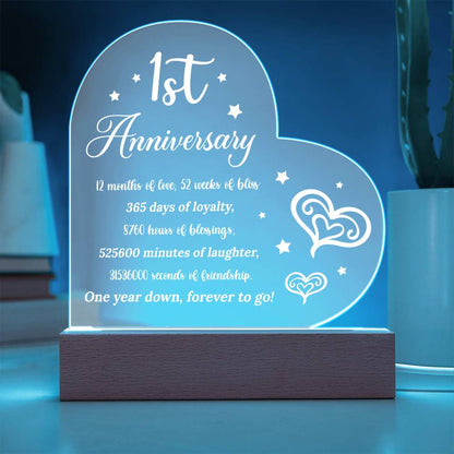 1st Anniversary - Printed Heart Acrylic Plaque
