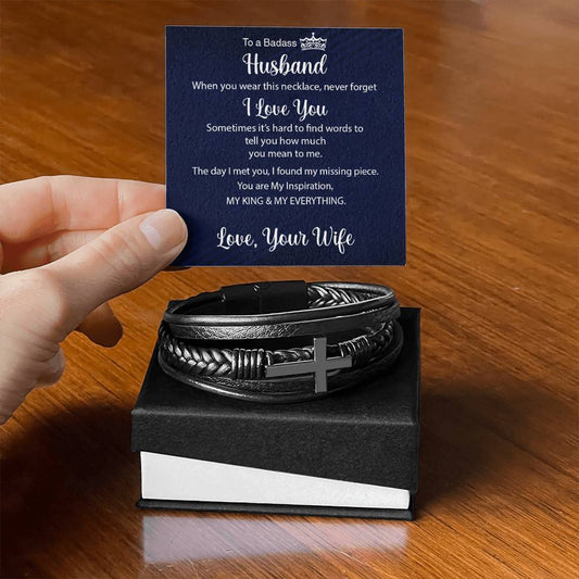 My KING and My Everything Men's Cross Leather Bracelet