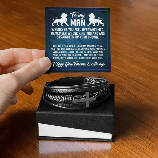 Straighten Up Your Crown - Men's Cross Leather Bracelet