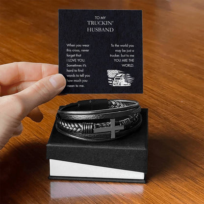 Trucker - Men's Cross Leather Bracelet