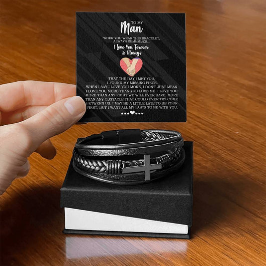 Forever and Always - Men's Cross Leather Bracelet