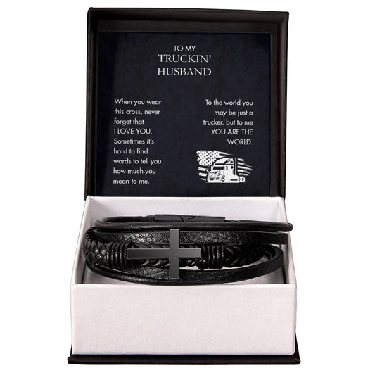 Trucker - Men's Cross Leather Bracelet