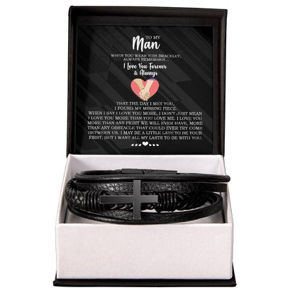 Forever and Always - Men's Cross Leather Bracelet