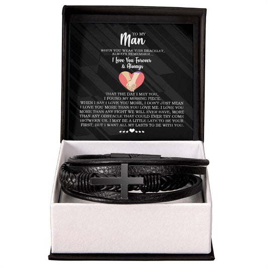Forever and Always - Men's Cross Leather Bracelet