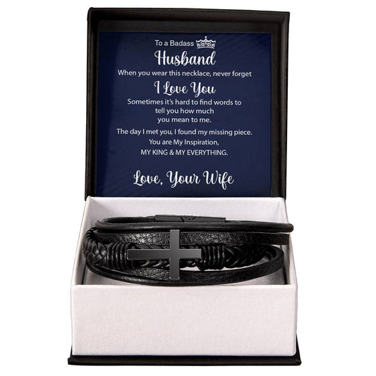 My KING and My Everything Men's Cross Leather Bracelet