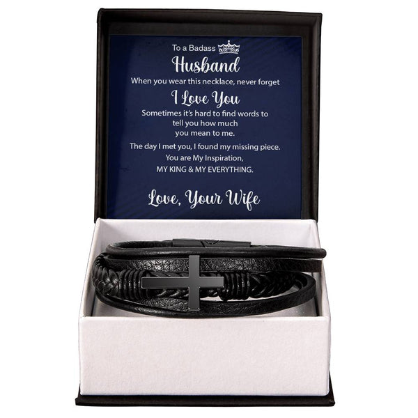 My KING and My Everything Men's Cross Leather Bracelet