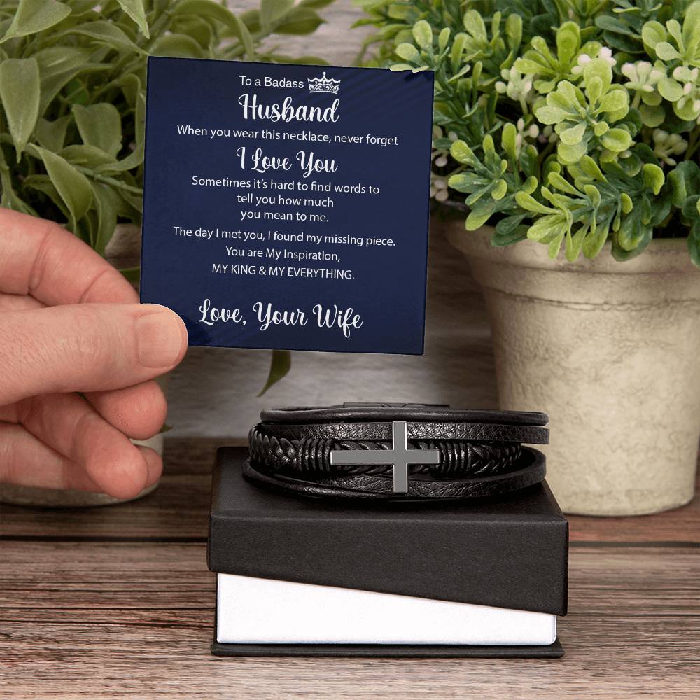 My KING and My Everything Men's Cross Leather Bracelet