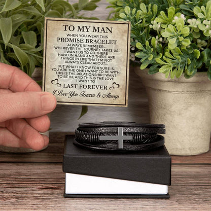 Promise Last Forever - Men's Cross Leather Bracelet